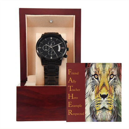Dad Gift - Friend Ally Teacher Hero Example Respected - Black Chronograph Watch - Mallard Moon Gift Shop