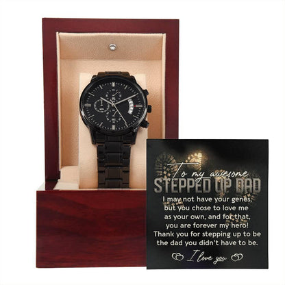 To My Awesome Stepped-Up Man Black Chronograph Watch Gift for Stepdad - Mallard Moon Gift Shop
