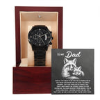 To My Dad Black Chronograph Watch - Meaningful Father's Day Gift with Family Love Message and Fox & Kit Design - Elegant Gift Box Included