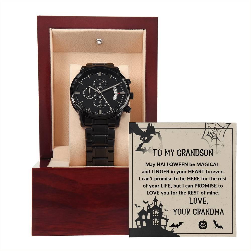 Grandson, May Halloween be Magical - Personalized Black Chronograph Watch - Mallard Moon Gift Shop