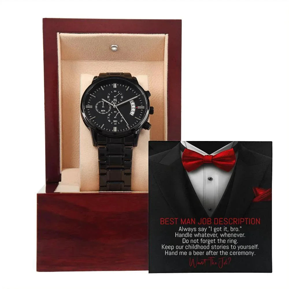 Best Man Wedding Proposal - Do You Want the Job - Black Chronograph Watch