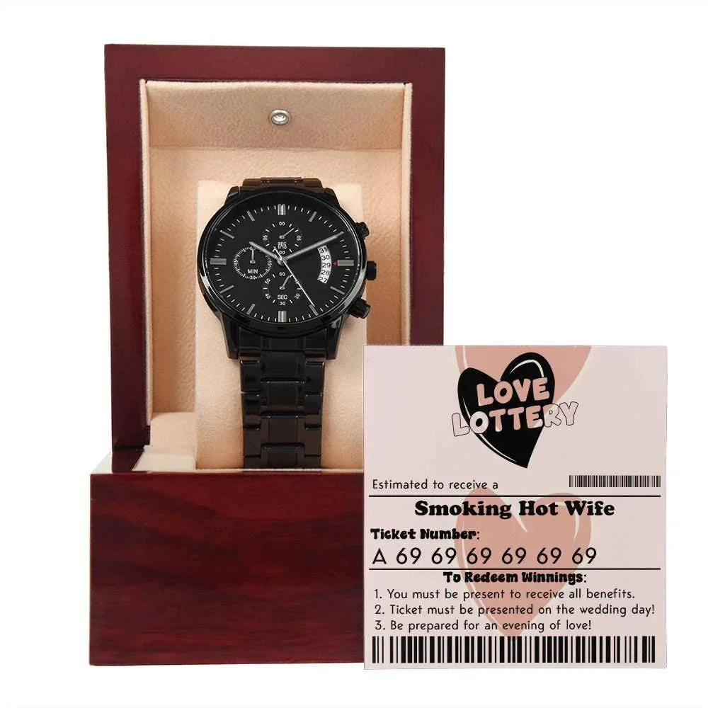 Husband Wedding Day Gift - Jackpot Winner - Black Chronograph Watch