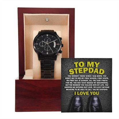 To My Stepdad Showed Me Nothing But Love Black Chronograph Watch - Mallard Moon Gift Shop
