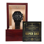 Dad Gift - Super Dad Certificate Black Chronograph Watch