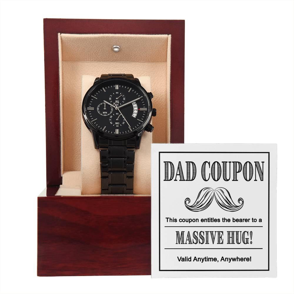 Gift for Dad - Coupon for Massive Hug - Black Chronograph Watch - Mallard Moon Gift Shop