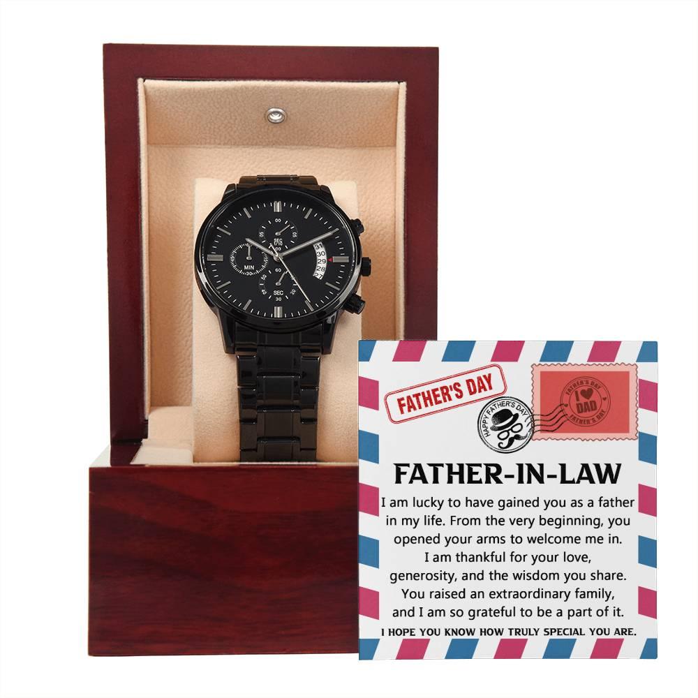 Gift for Father-in-law - I am Lucky to Have You as my Father Black Chronograph Watch - Mallard Moon Gift Shop