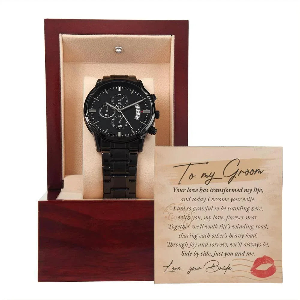 Gift to the Groom - Side by Side, Just You and Me - Black Chronograph Watch