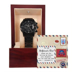 Funny Gift for Girlfriend’s Dad – “You Can Have Her Back Now” Message Card & Black Chronograph Watch – Hilarious Father’s Day or Birthday Gift for Her Dad