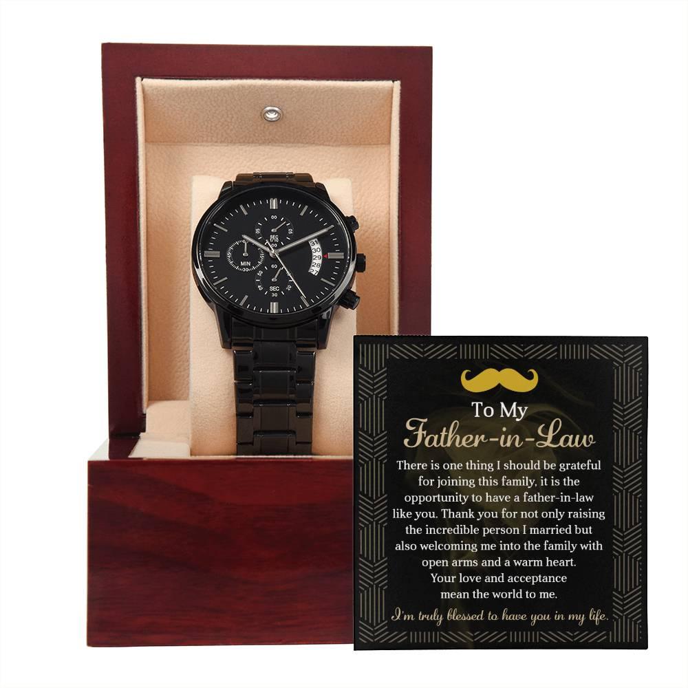 Father-in-Law-Gift I am Truly Blessed to Have You In My Life Black Chronograph Watch - Mallard Moon Gift Shop