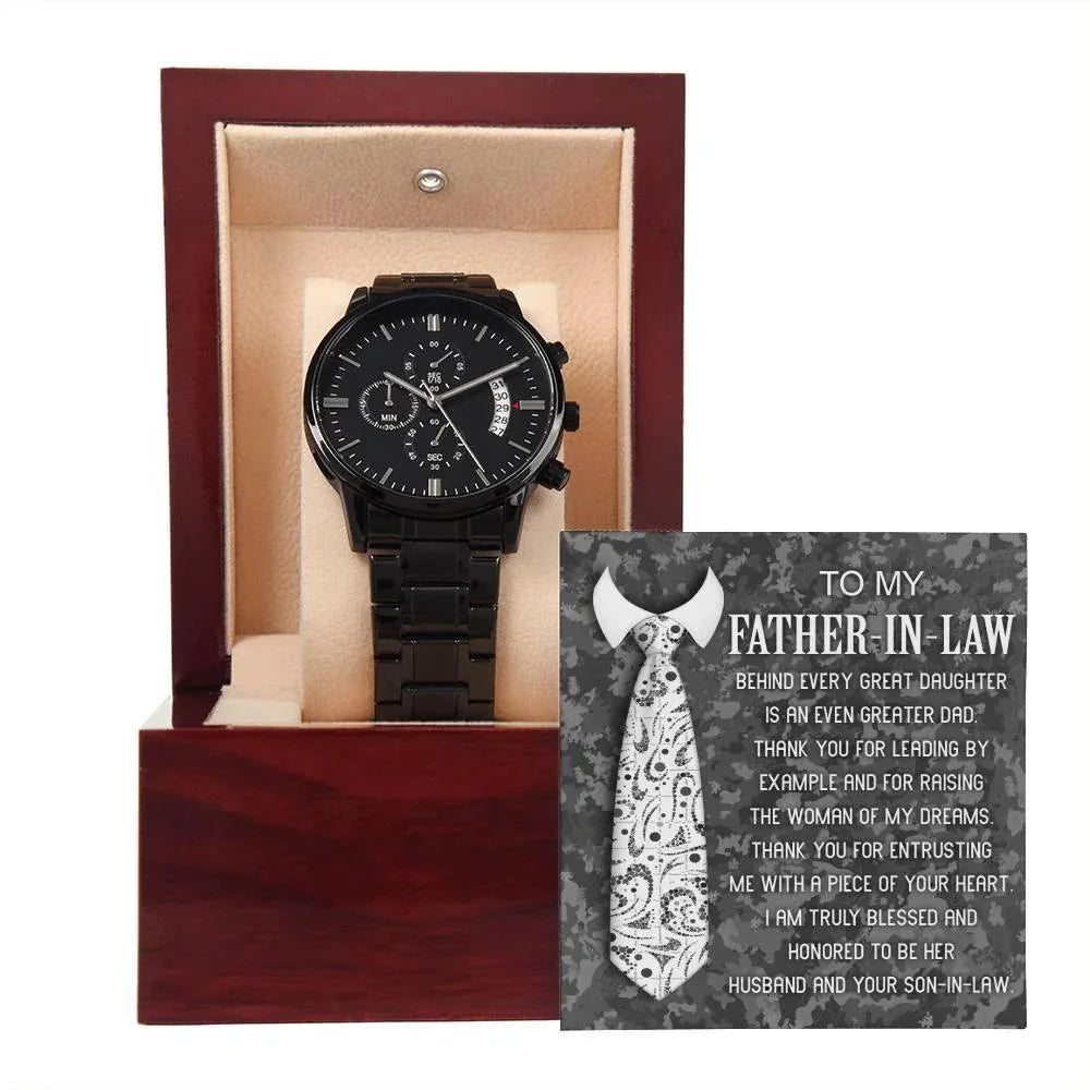 Gift for Father-In-Law - Behind Every Great Daughter is an Even Greater Dad Black Chronograph Watch