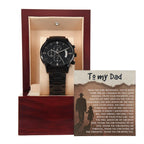 To My Dad - First Love Father Daughter Message Card with Luxury Black Chronograph Watch - Meaningful Father's Day Gift from Daughter