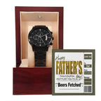 Beers Fetched Dad Coupon Father's Day Gift – Funny Metal Chronograph Watch for Dad from Favorite Child – “Happy Father’s Day” Coupon Message Card – Gag Gift with Sentimental Touch
