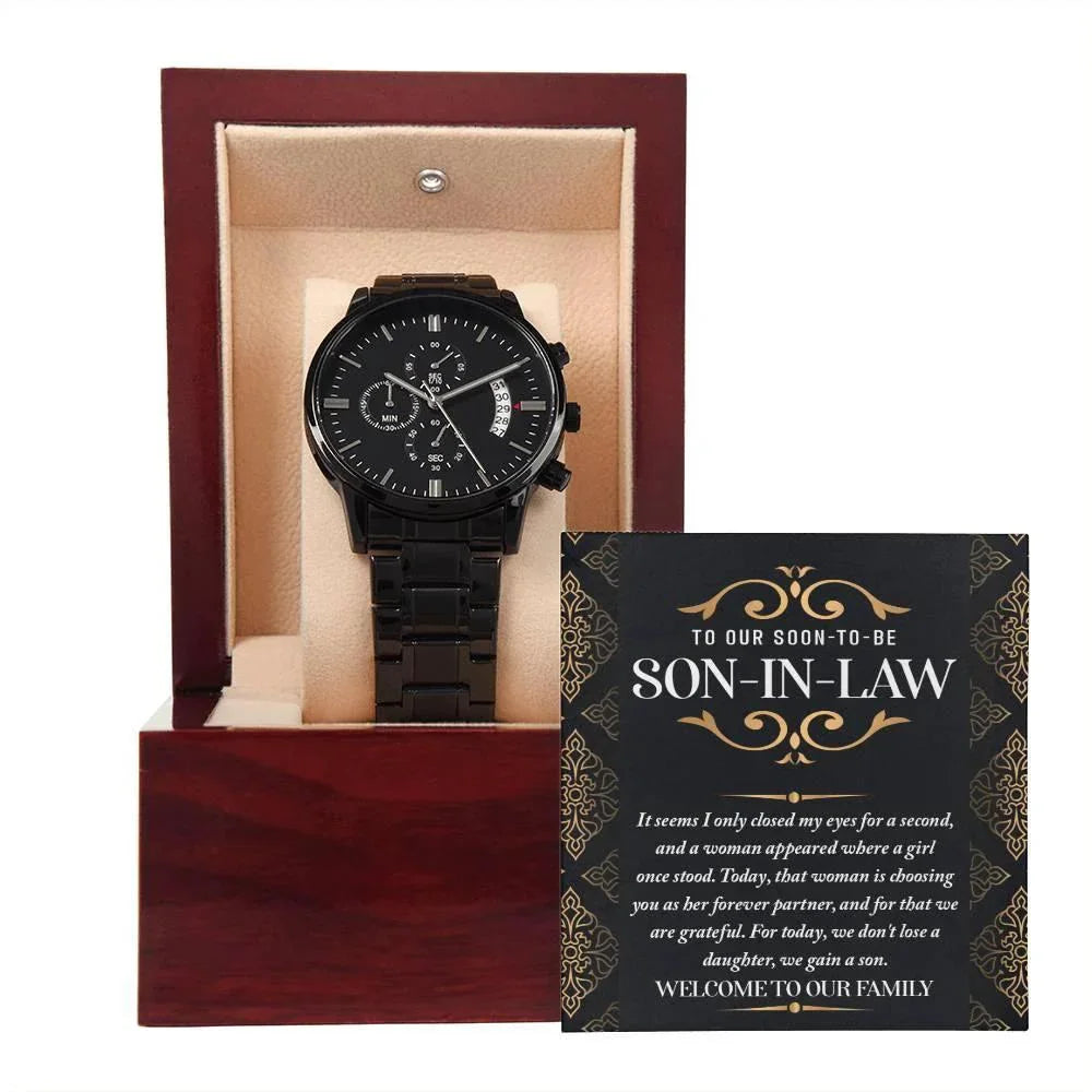 Son-in-law Wedding Day Gift You are Her Forever Partner- Black Chronograph Watch