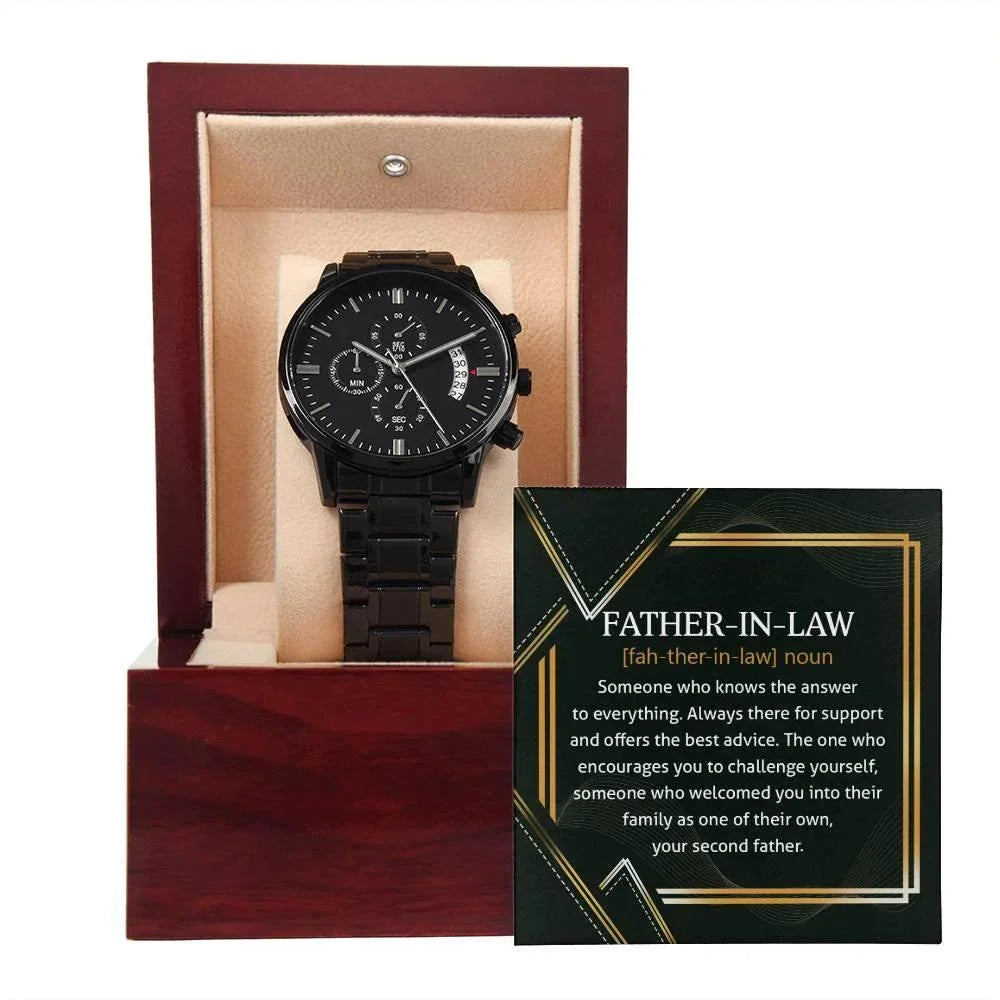 Gift for Father-in-Law - Definition: Someone Who Knows the Answer - Black Chronograph Watch