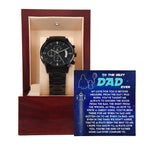 To the Best Dad Ever Black Chronograph Watch Gift – Meaningful Father's Day Gift from Son or Daughter, Thoughtful Dad Appreciation Keepsake, Water-Resistant Stainless Steel Watch with Sentimental Message Card