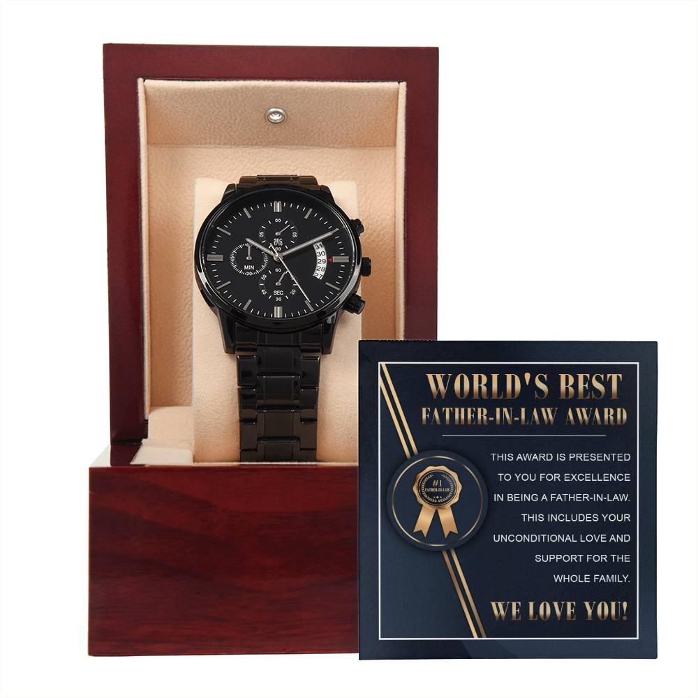 World's Best Father-in-Law Gift Unconditional Love and Support Black Chronograph Watch - Mallard Moon Gift Shop