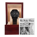 Dad Gift - Headline on The Father Times - World's Best Dad - Black Chronograph Watch