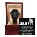 To My Wonderful Dad Men's Black Chronograph Watch – Elegant Father's Day Gift, Luxury Stainless Steel Watch with Engraved Message Card – A Timeless Gift of Thanks for Loving Fathers