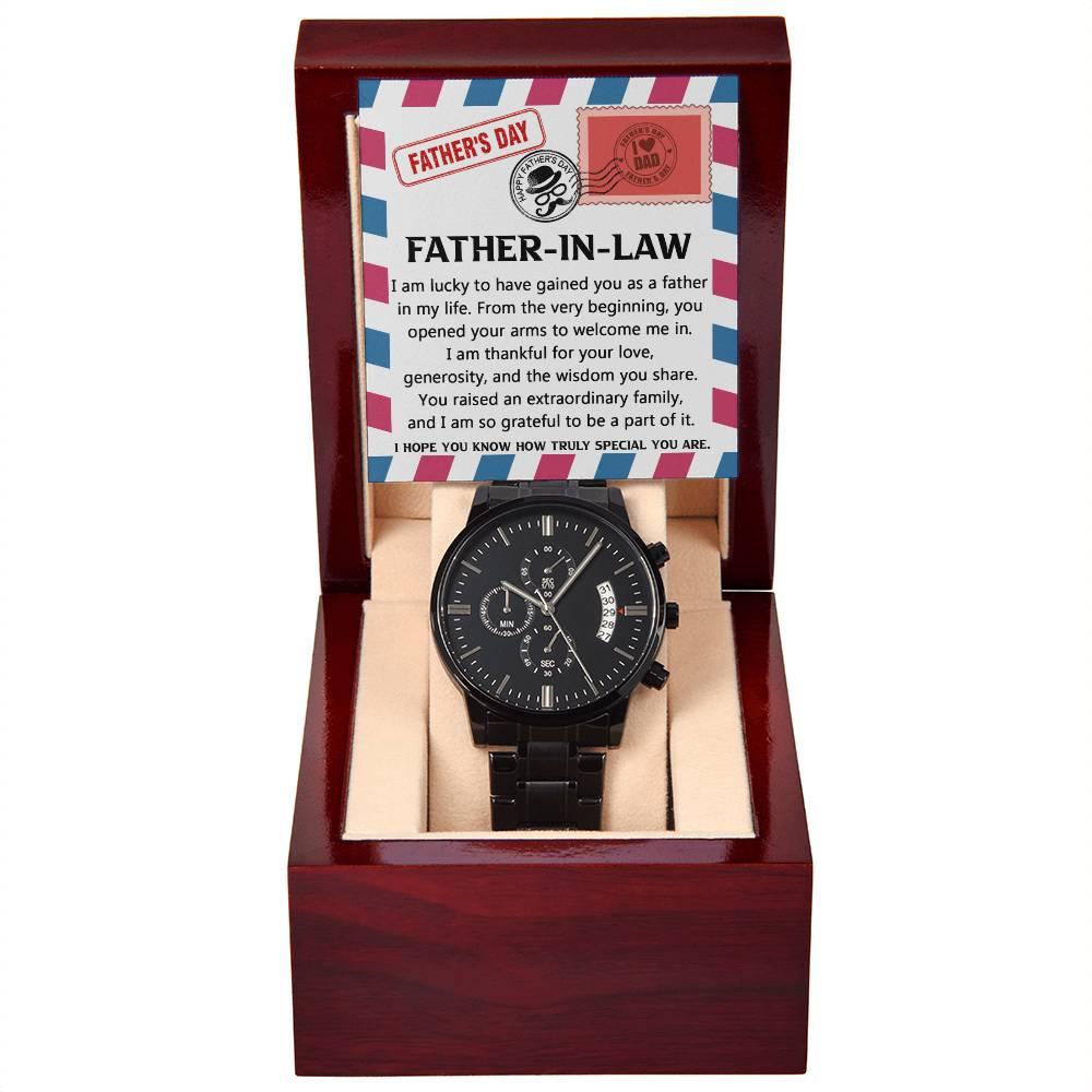 Gift for Father-in-law - I am Lucky to Have You as my Father Black Chronograph Watch - Mallard Moon Gift Shop