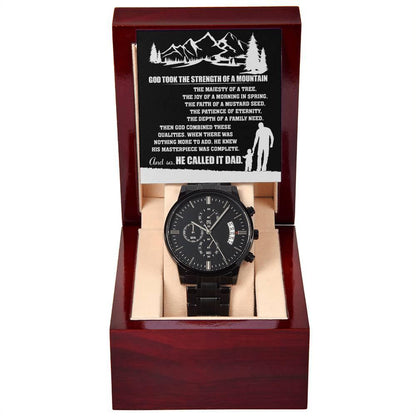 Gift for Dad, God Took The Strength of a Mountain and Called it Dad Black Chronograph Watch - Mallard Moon Gift Shop