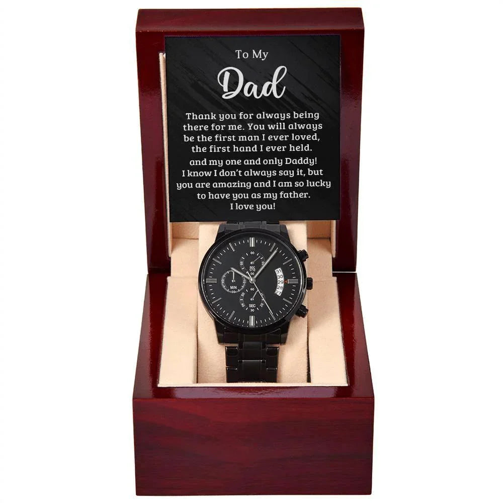 Dad - Your Hand was The First Hand I Held Black Chronograph Watch