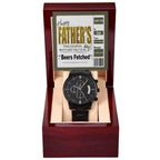 Beers Fetched Dad Coupon Father's Day Gift – Funny Metal Chronograph Watch for Dad from Favorite Child – “Happy Father’s Day” Coupon Message Card – Gag Gift with Sentimental Touch