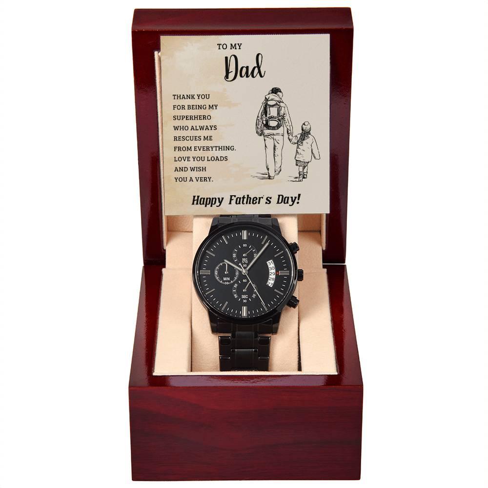 To My Dad My Superhero Black Chronograph Watch - Mallard Moon Gift Shop