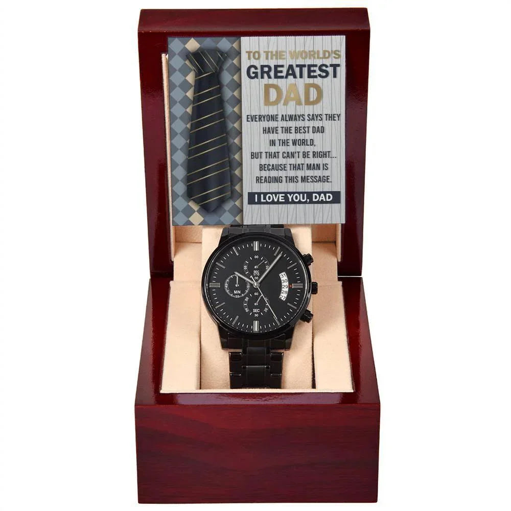 Dad Gift - To the World's Greatest Dad Black Chronograph Watch
