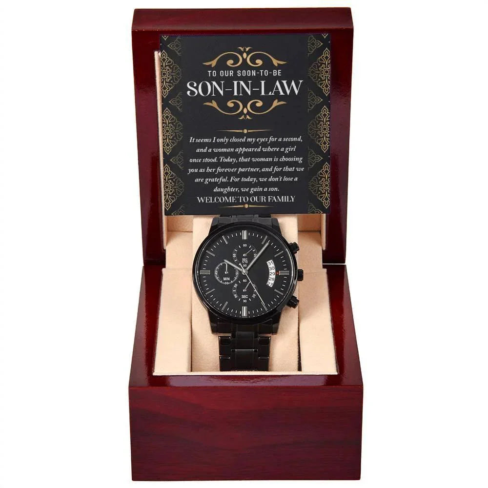 Son-in-law Wedding Day Gift You are Her Forever Partner- Black Chronograph Watch