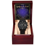To My Girlfriend’s Dad – “Heart of Gold” Message Card & Black Chronograph Watch – Bonus Dad Gift for Father Figure, Birthday or Father’s Day
