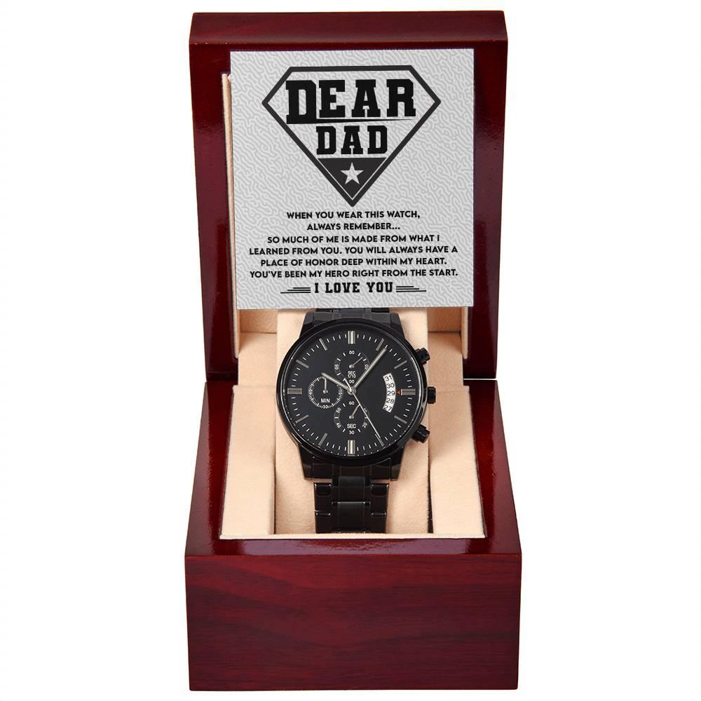 Dear Dad, You are my Hero Men's Black Chronograph Watch - Mallard Moon Gift Shop
