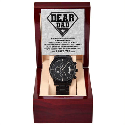 Dear Dad, You are my Hero Men's Black Chronograph Watch - Mallard Moon Gift Shop