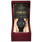 Dad Gift - Super Dad Certificate Black Chronograph Watch