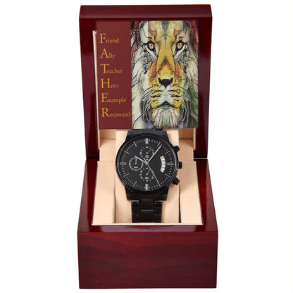 Dad Gift - Friend Ally Teacher Hero Example Respected - Black Chronograph Watch - Mallard Moon Gift Shop