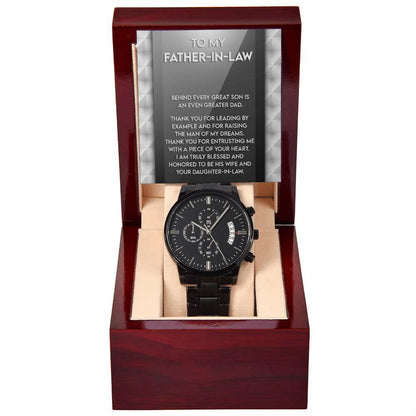 Gift for Father-in-Law Behind Every Great Son Is a Greater Dad Black Chronograph Watch - Mallard Moon Gift Shop