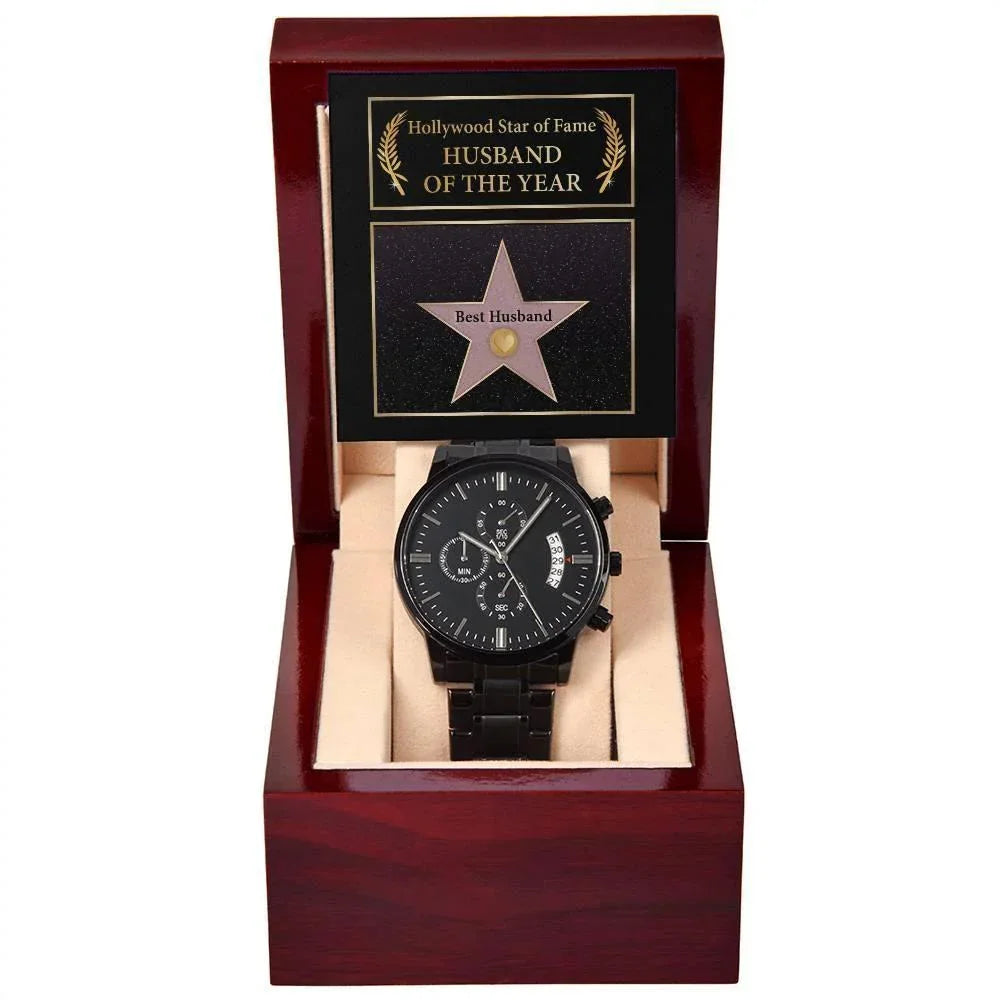 Husband Wedding Day Gift-Star of Fame-Black Chronograph Watch
