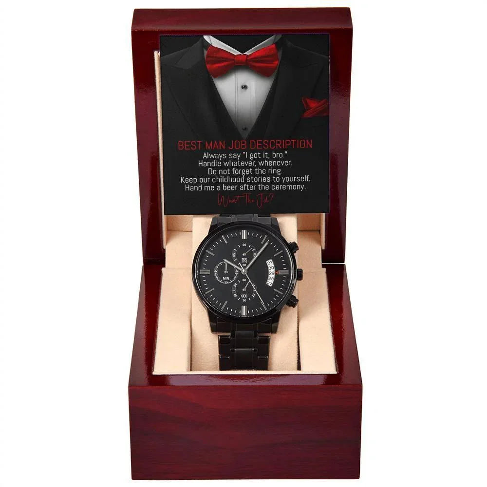 Best Man Wedding Proposal - Do You Want the Job - Black Chronograph Watch