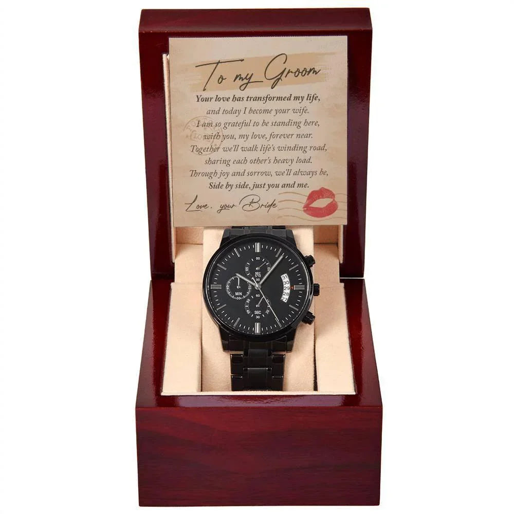 Gift to the Groom - Side by Side, Just You and Me - Black Chronograph Watch