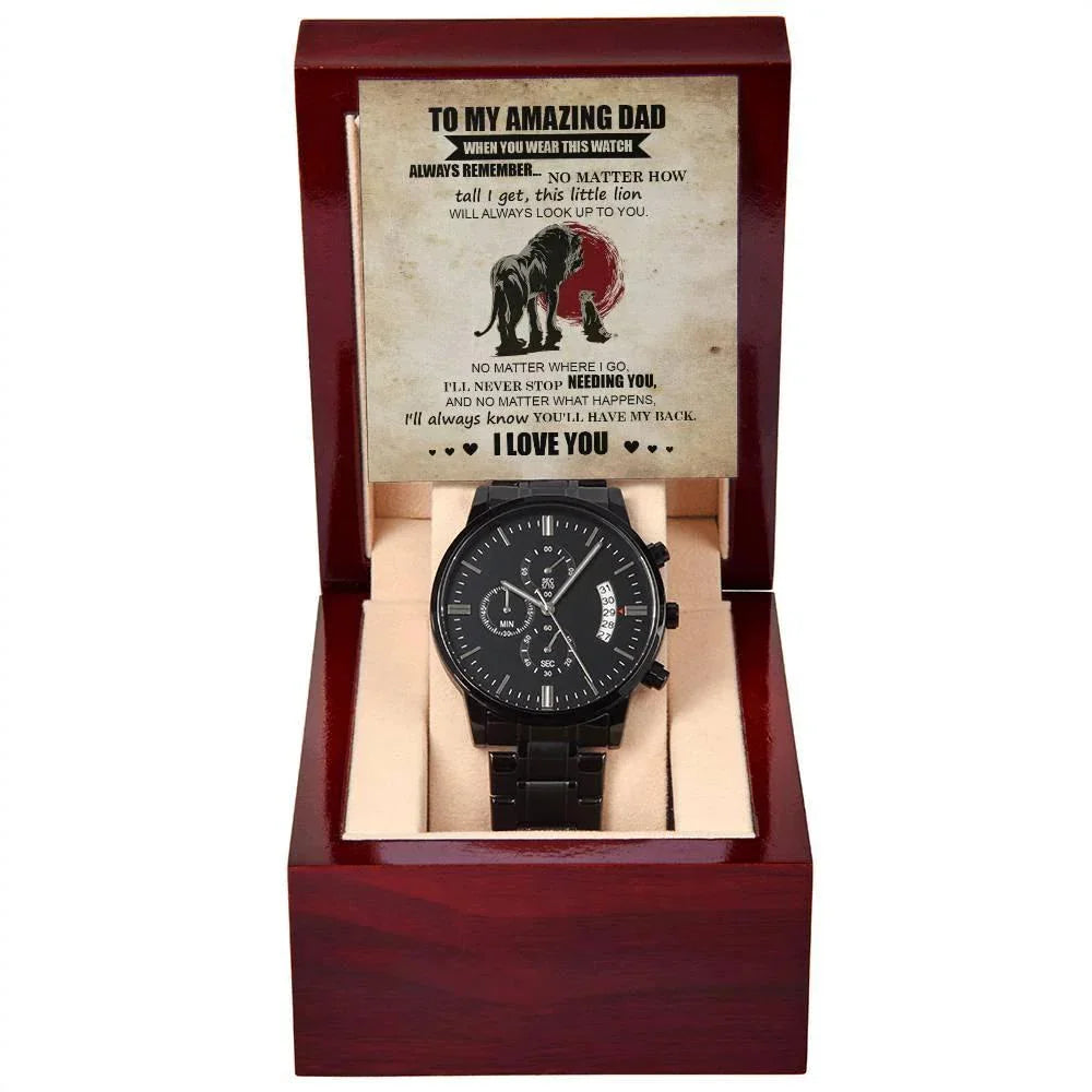 Dad Gift - This Little Lion Will Always Look Up to You - Black Chronograph Watch