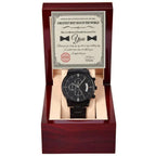 Groomsman Wedding Day Gift - Best Man - Official Recognition - Black Chronograph Watch