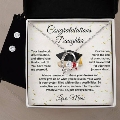 Daughter Graduation Gift Forever Love Heart Pendant Necklace and Earring Set - Mallard Moon Gift Shop