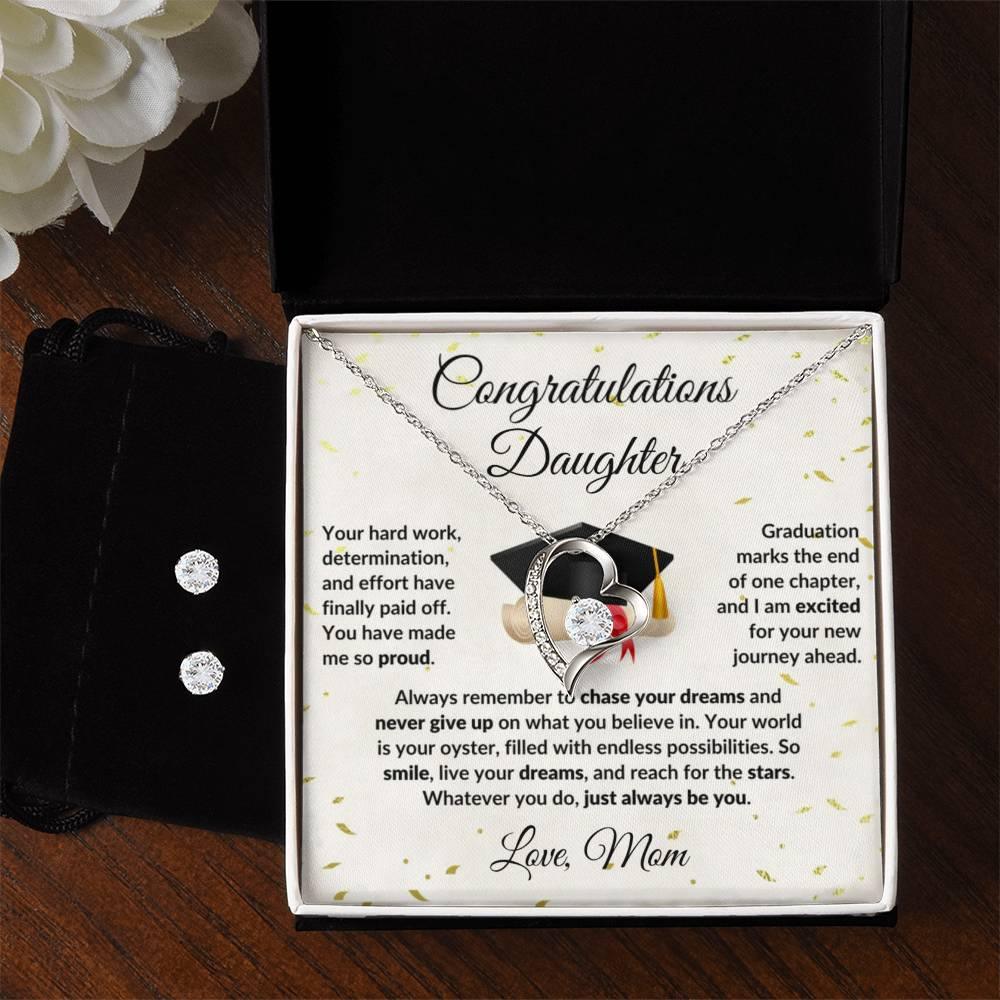 Daughter Graduation Gift Forever Love Heart Pendant Necklace and Earring Set - Mallard Moon Gift Shop