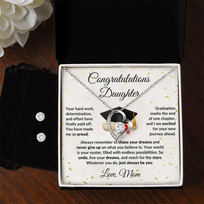 Daughter Graduation Gift Forever Love Heart Pendant Necklace and Earring Set - Mallard Moon Gift Shop
