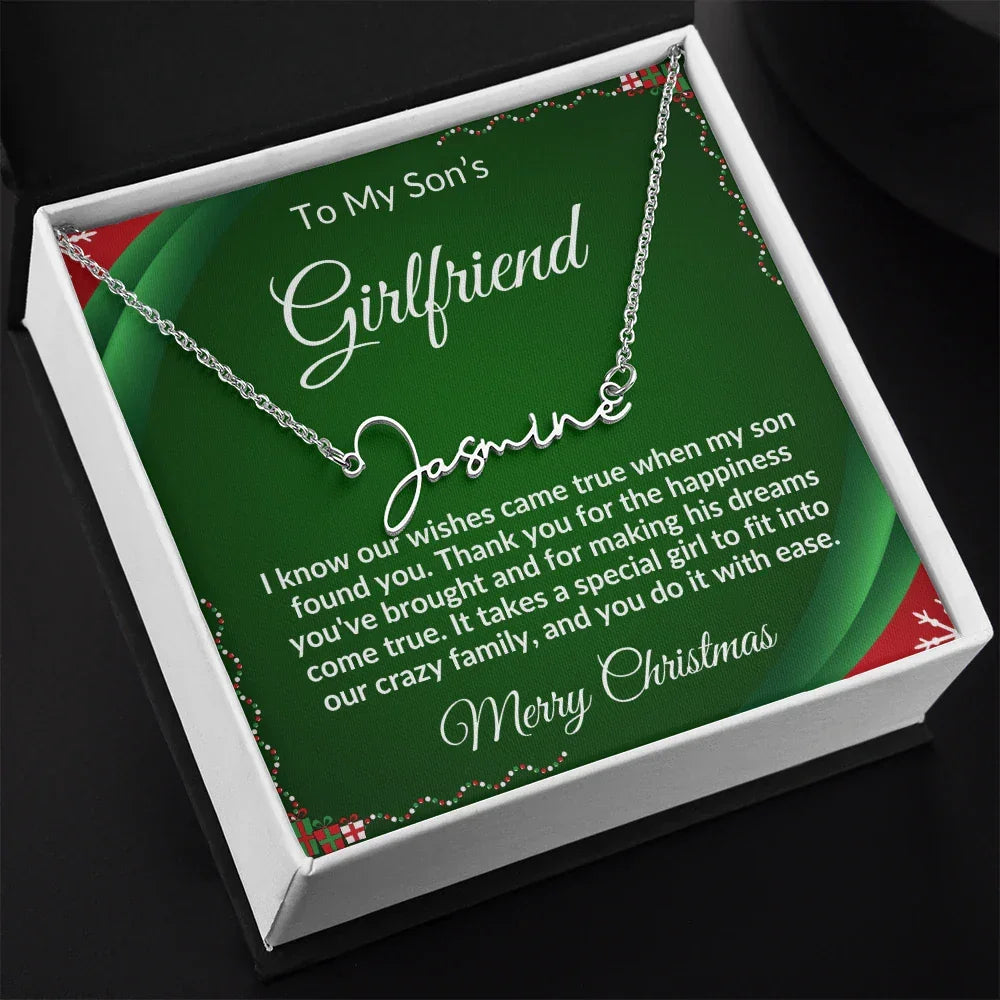Gift for Son's Girlfriend - Our Crazy Family - Custom Script Name Necklace