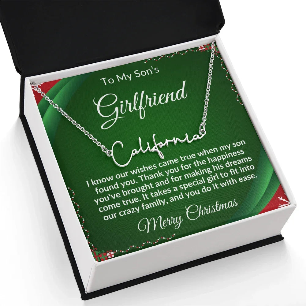 Gift for Son's Girlfriend - Our Crazy Family - Custom Script Name Necklace