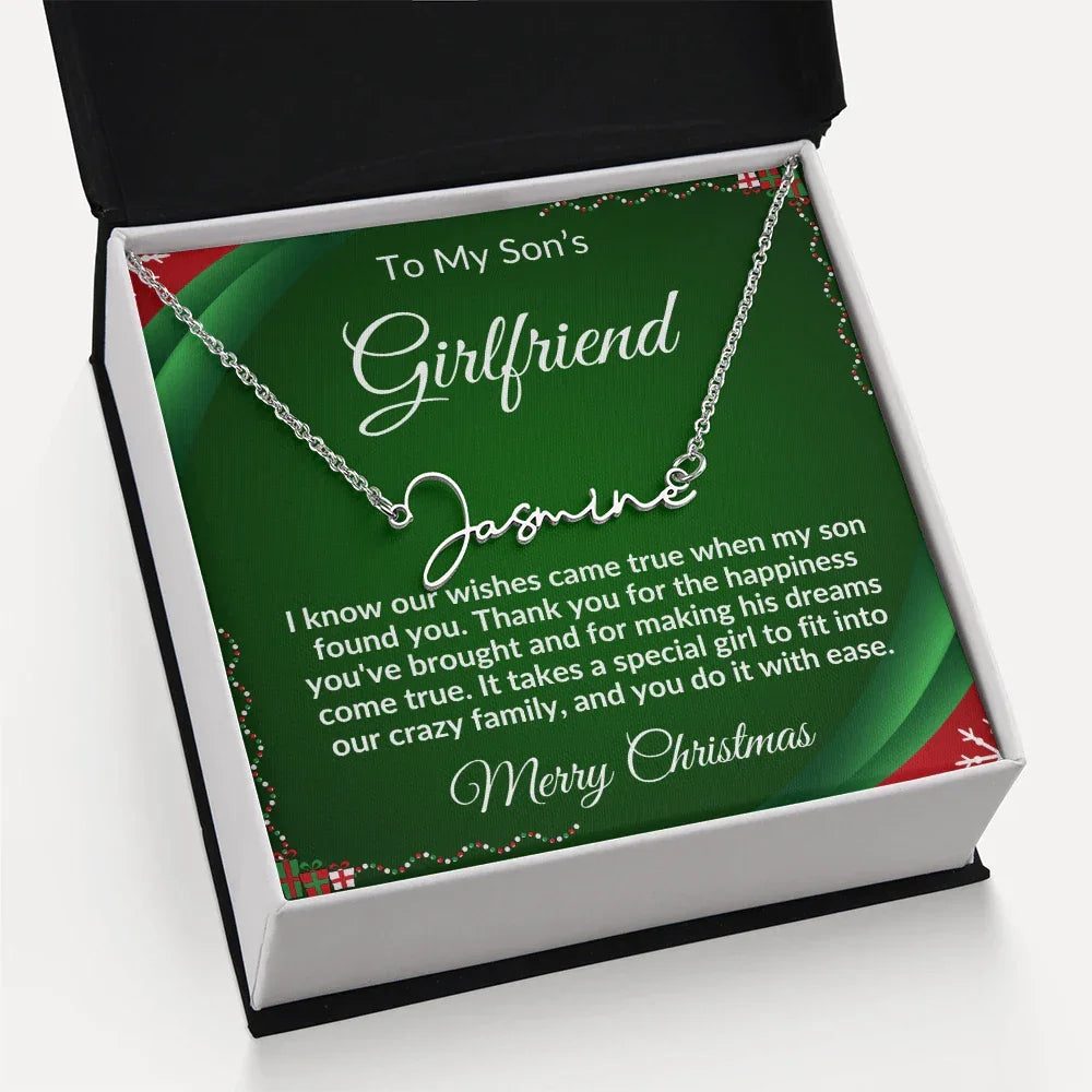 Gift for Son's Girlfriend - Our Crazy Family - Custom Script Name Necklace