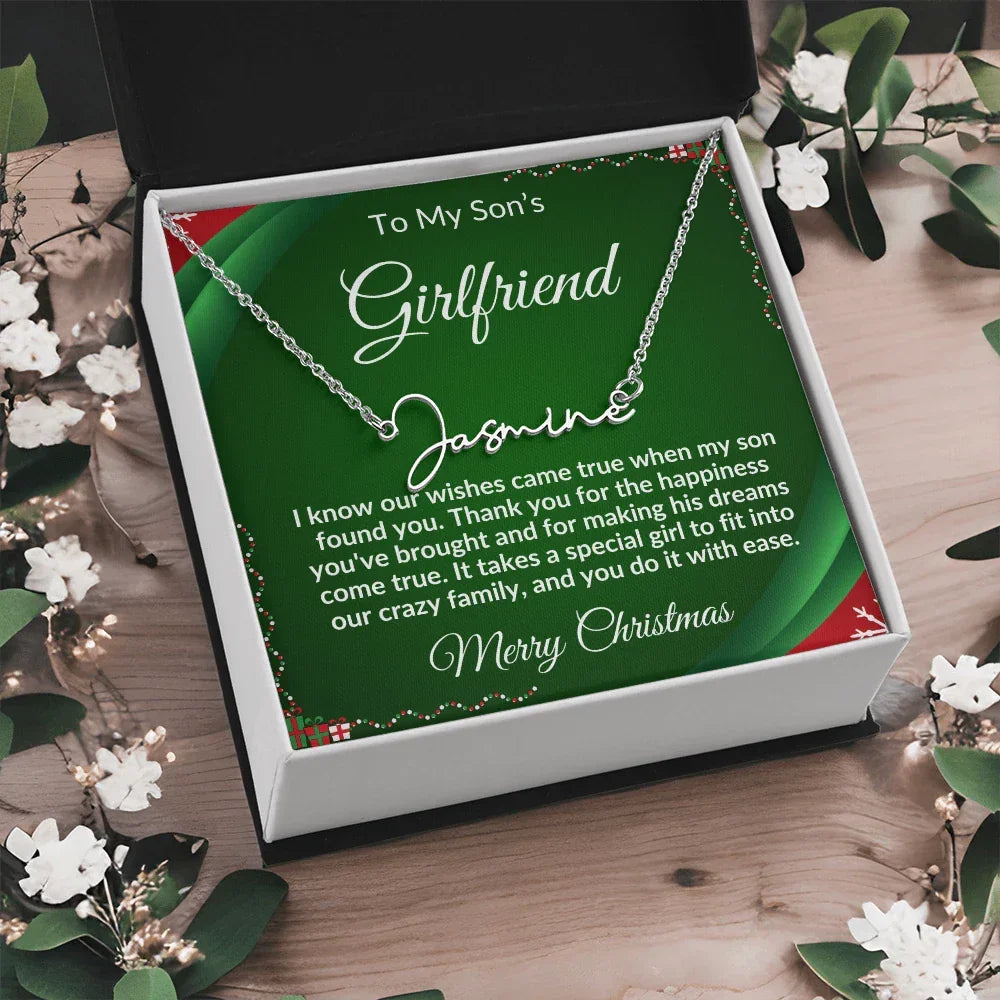 Gift for Son's Girlfriend - Our Crazy Family - Custom Script Name Necklace