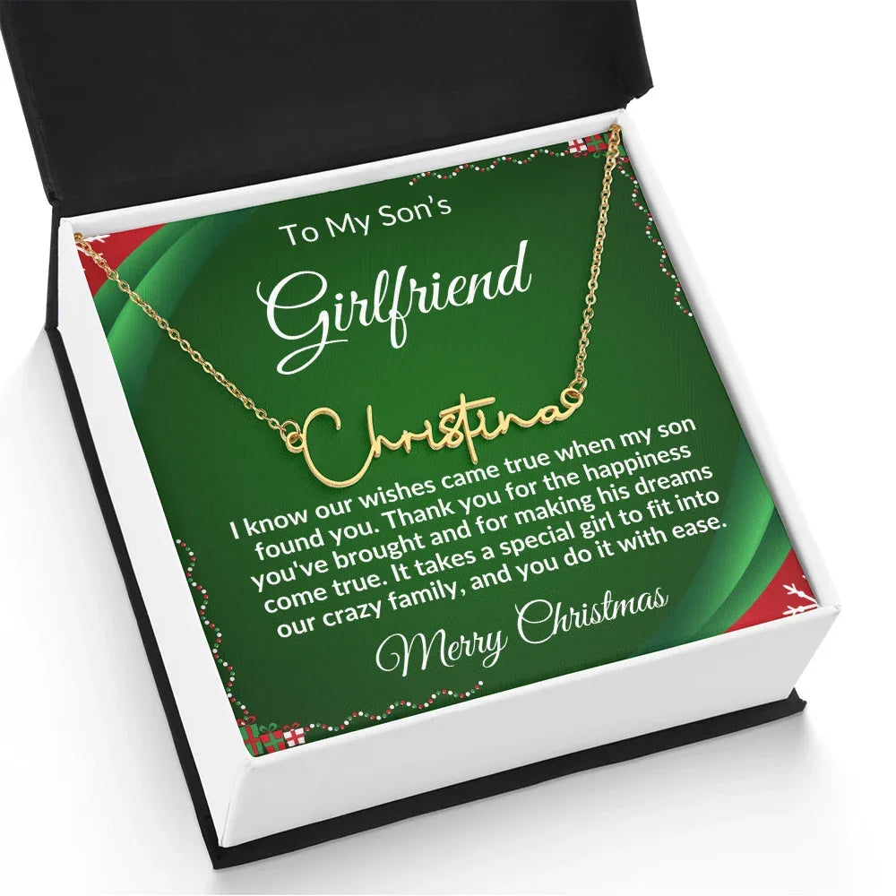 Gift for Son's Girlfriend - Our Crazy Family - Custom Script Name Necklace