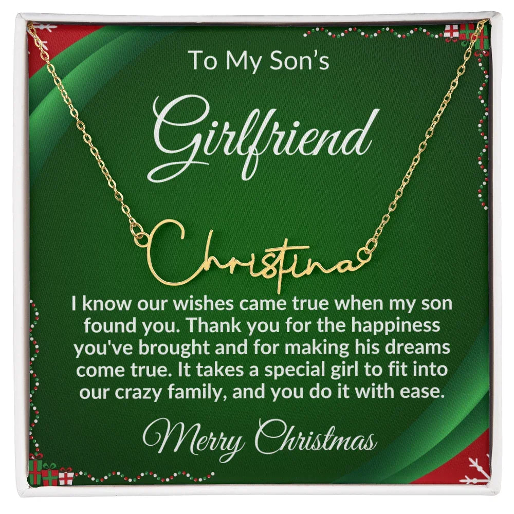 Gift for Son's Girlfriend - Our Crazy Family - Custom Script Name Necklace