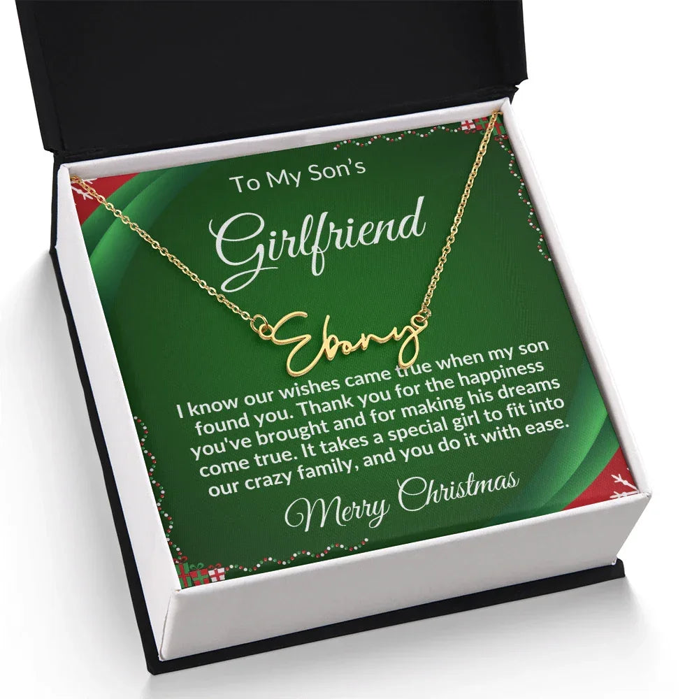 Gift for Son's Girlfriend - Our Crazy Family - Custom Script Name Necklace